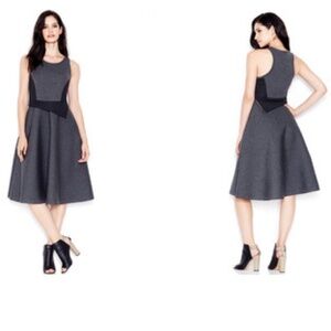 NEW Rachel Rachel Roy Scuba Fit and Flare Midi gray Black Dress sz M